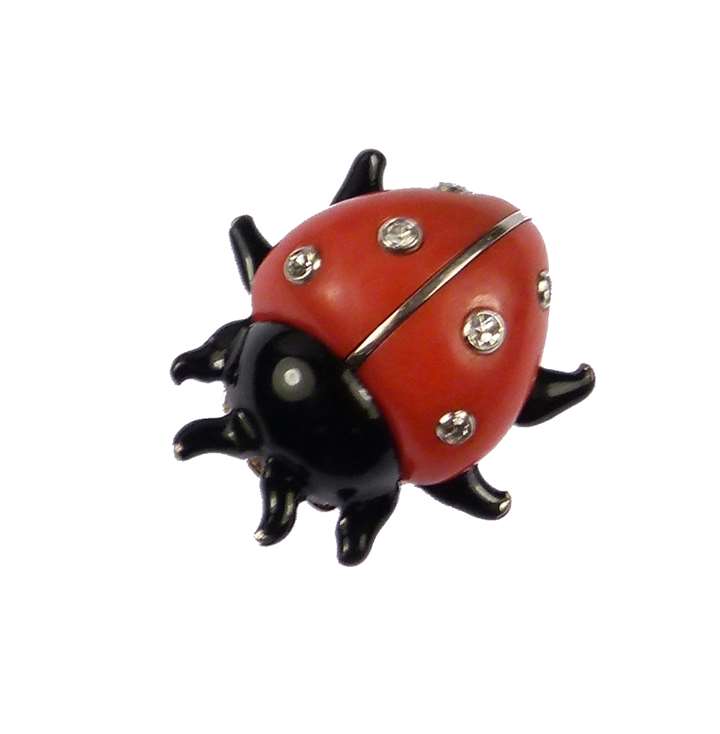 Corallium rubrum, diamond and enamel ladybird clip brooch